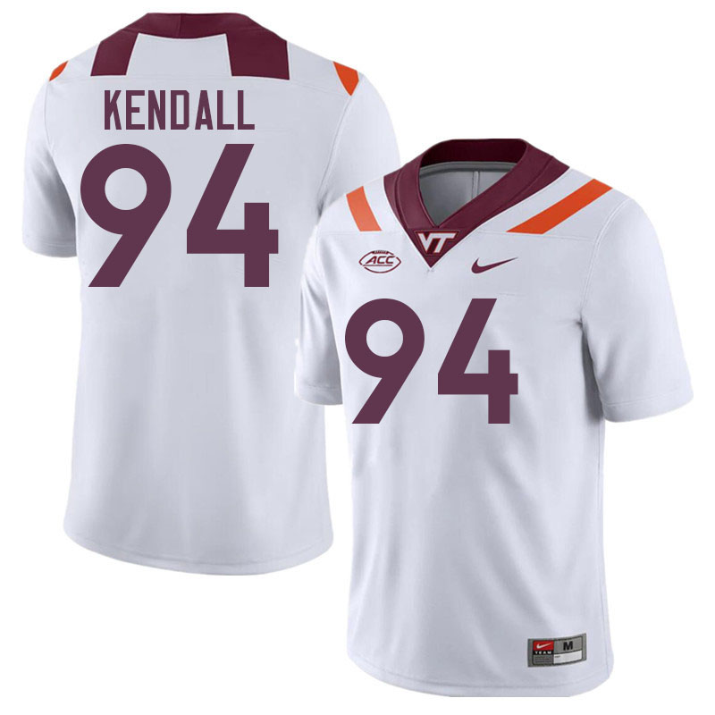 Men #94 Tate Kendall Virginia Tech Hokies College Football Jerseys Stitched-White